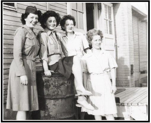 Alice Black with fellow WACs outside her Wrights Field Barracks, 1944